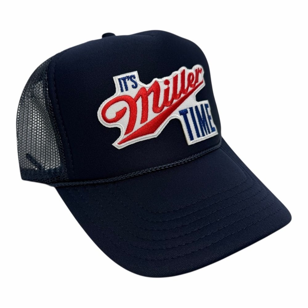 NEW VINTAGE STYLE MILLER TIME BEER BLUE TRUCKER HAT CAP ADULT …